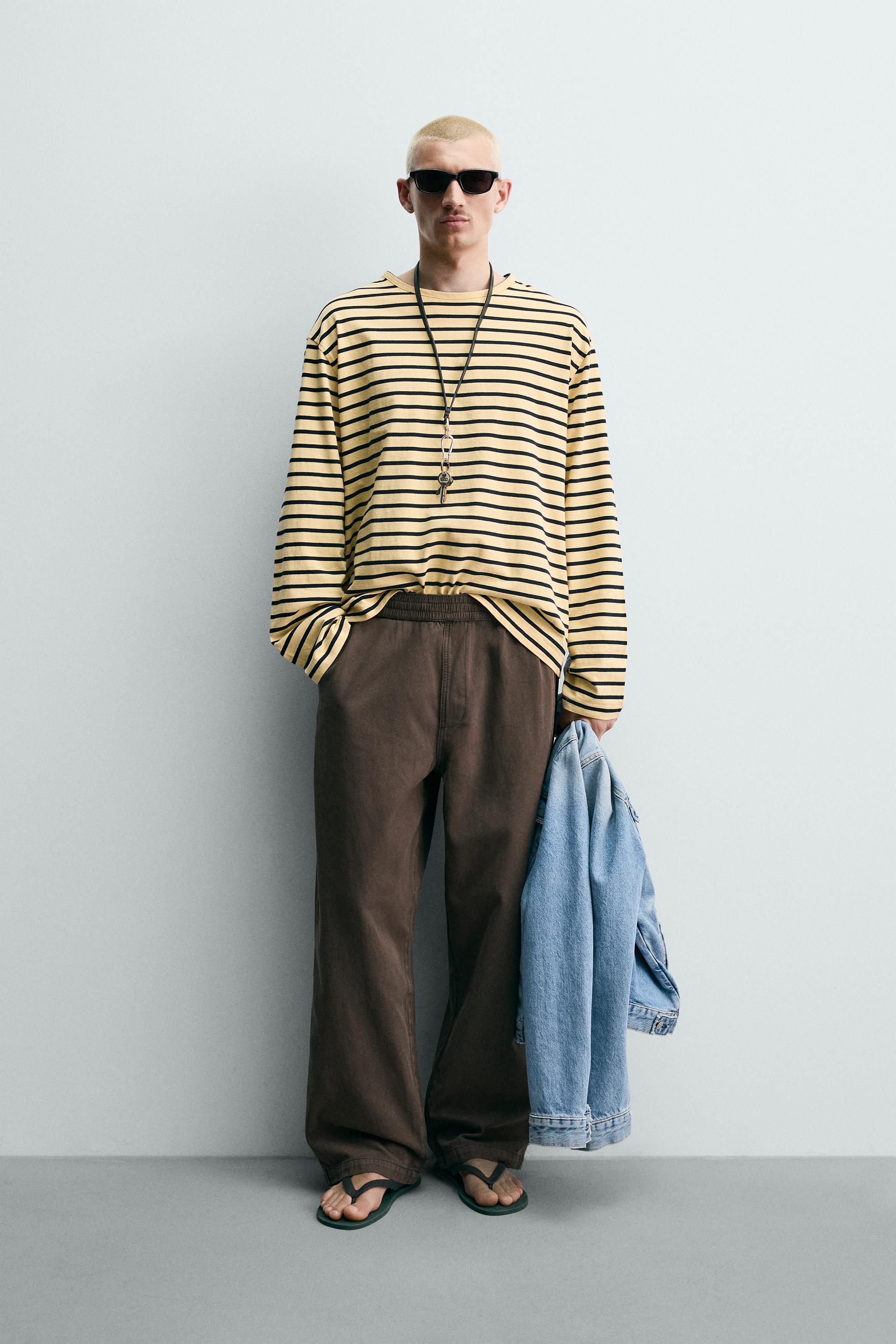 RELAXED FIT HERRINGBONE PANTS